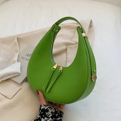 Exquisite Half-Moon Leather Shoulder Bag