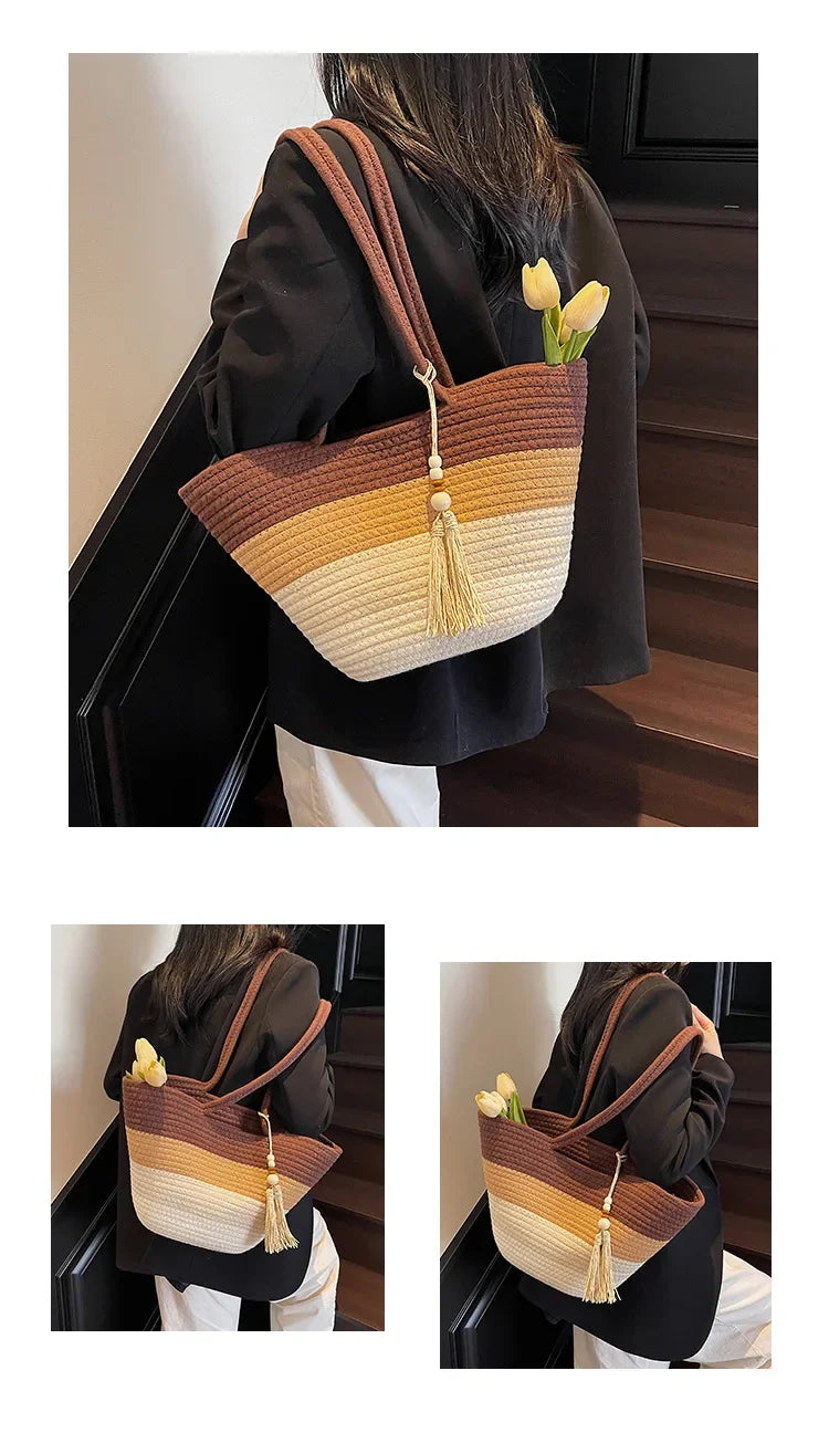 Elegant Woven Stripe Women's Shoulder Bag
