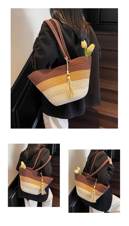 Elegant Woven Stripe Women's Shoulder Bag