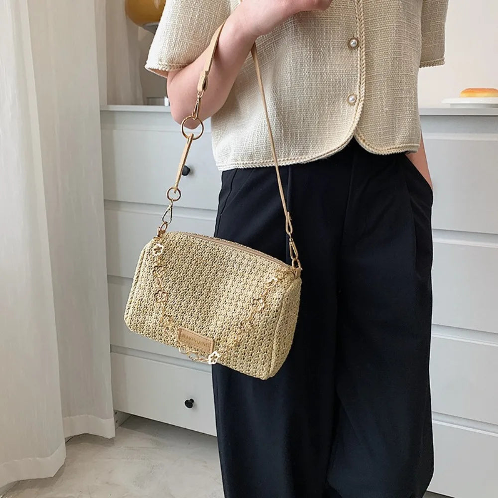 Elegant Woven Straw Women's Handbag - Large Capacity