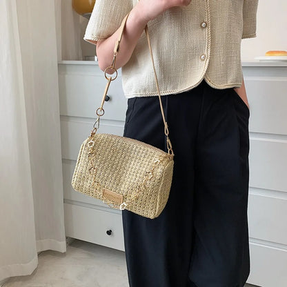 Elegant Woven Straw Women's Handbag - Large Capacity