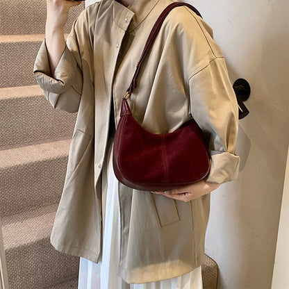 Exquisite Faux Suede Crescent Shoulder Bag