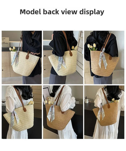 Elegant Woven Tote Bag with Scarf Accent