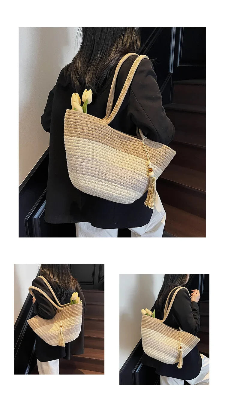 Elegant Woven Stripe Women's Shoulder Bag