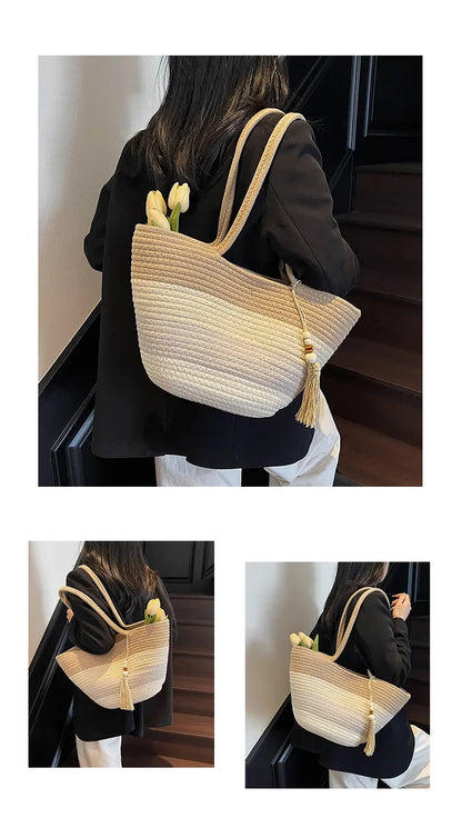 Elegant Woven Stripe Women's Shoulder Bag