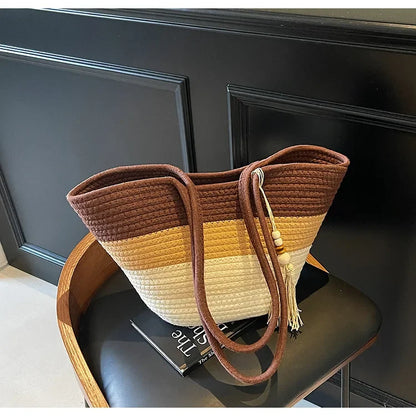 Elegant Woven Stripe Women's Shoulder Bag