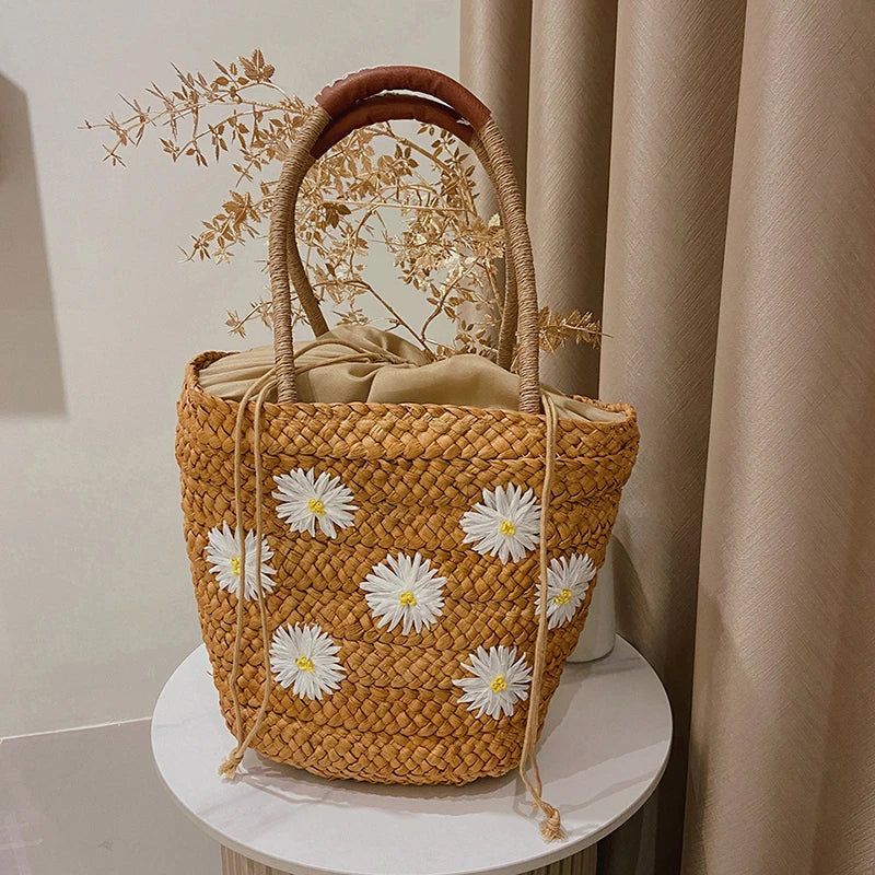 Elegant Handwoven Lemon Embroidery Tote