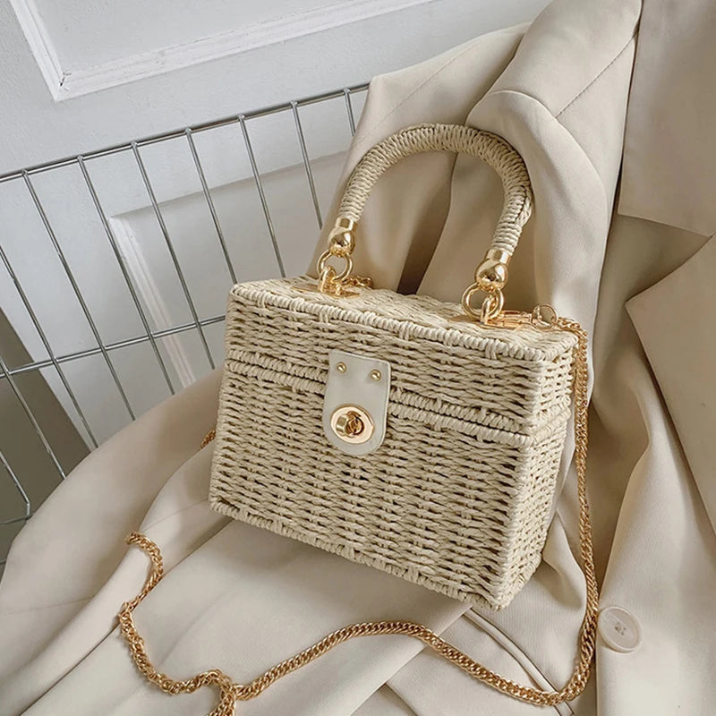 Exquisite Rattan Straw Box Purse for Women