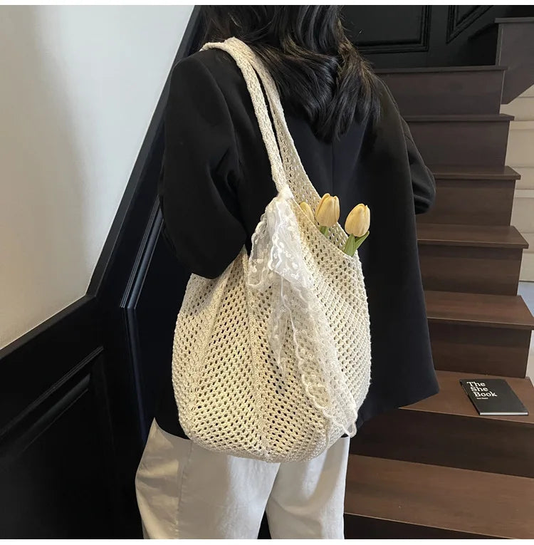 Elegant Handwoven Women's Tote Bag - Summer Beach Style