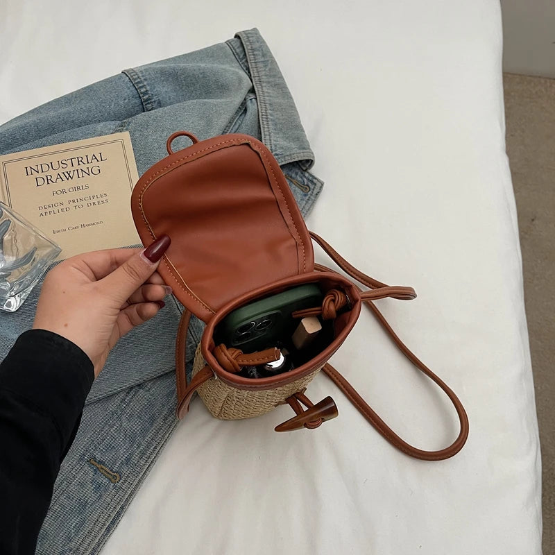Elegance Weave Mini Straw Shoulder Bag