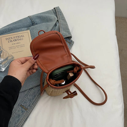Elegance Weave Mini Straw Shoulder Bag