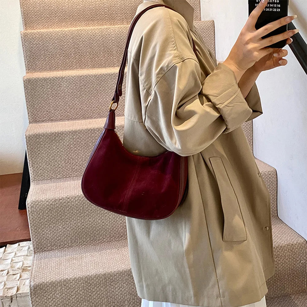 Exquisite Faux Suede Crescent Shoulder Bag