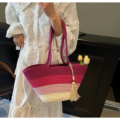 Elegant Woven Stripe Women's Shoulder Bag