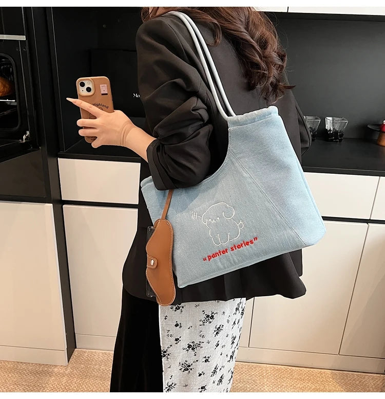 Blue Dream Denim Tote Bag - Elegant Women's Shoulder Handbag