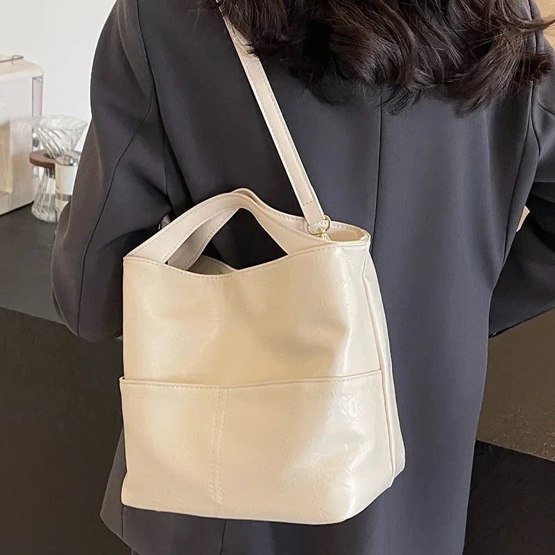 Elegant Women's Bucket Tote Bag - Soft PU, Large Capacity