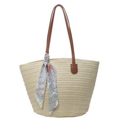 Elegant Woven Tote Bag with Scarf Accent