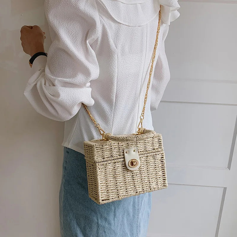 Exquisite Rattan Straw Box Purse for Women