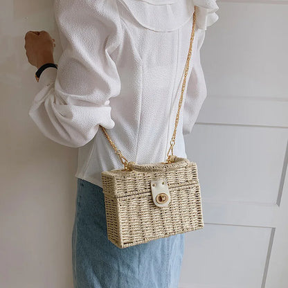 Exquisite Rattan Straw Box Purse for Women