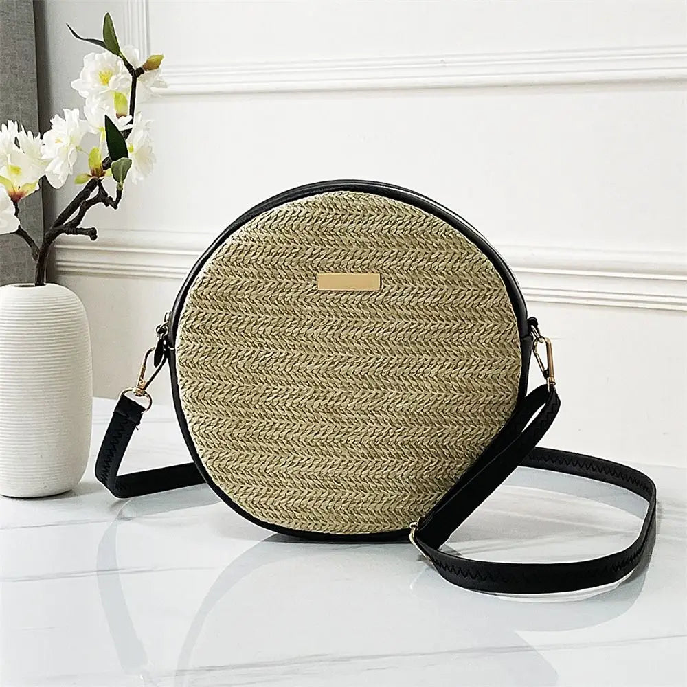 Exquisite Handmade Rattan Round Crossbody Bag