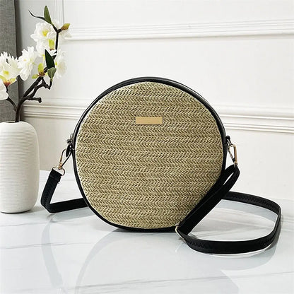 Exquisite Handmade Rattan Round Crossbody Bag