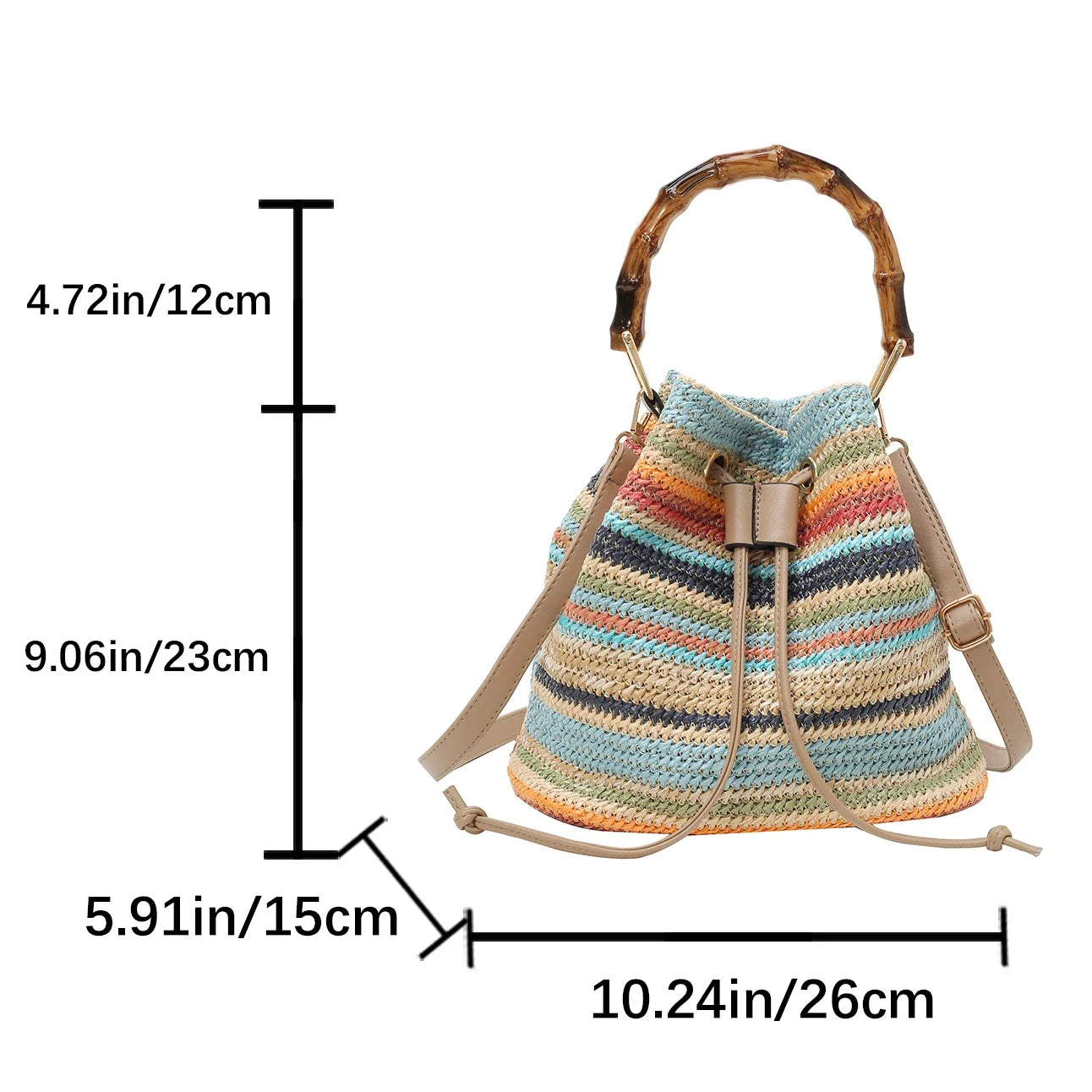 Exquisite Rattan Bucket Bag with Bamboo Handle