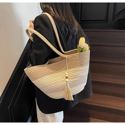Elegant Woven Stripe Women's Shoulder Bag