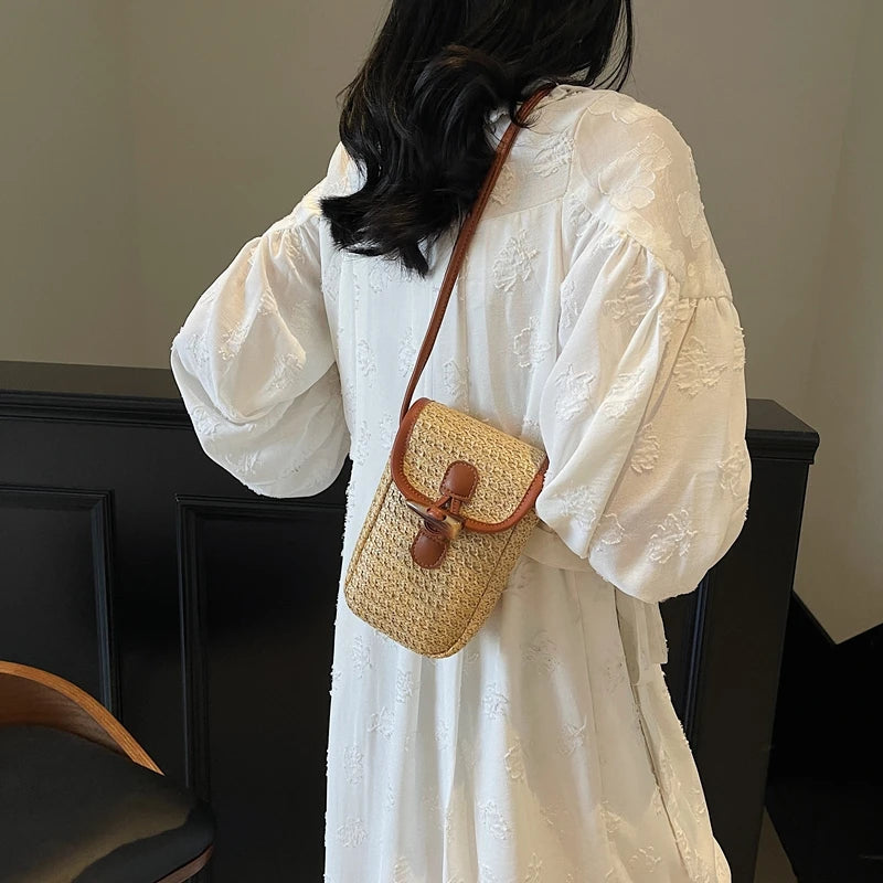 Elegance Weave Mini Straw Shoulder Bag