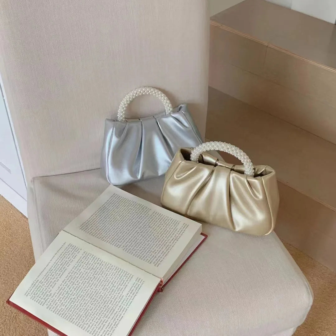 Exquisite Pearl-Embellished Cloud Handbag