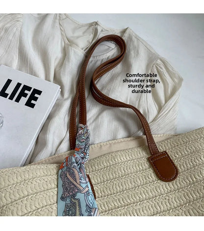Elegant Woven Tote Bag with Scarf Accent