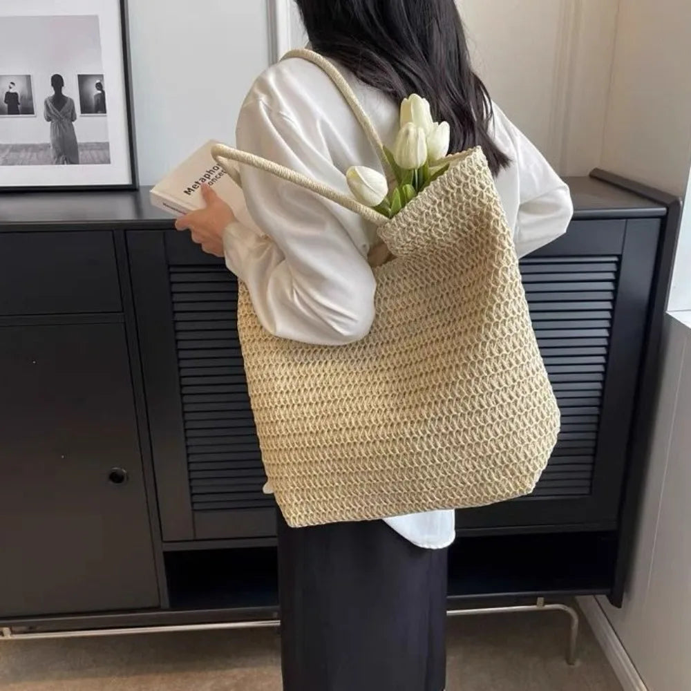Elegant Woven Straw Hobo Bag - Spacious & Chic
