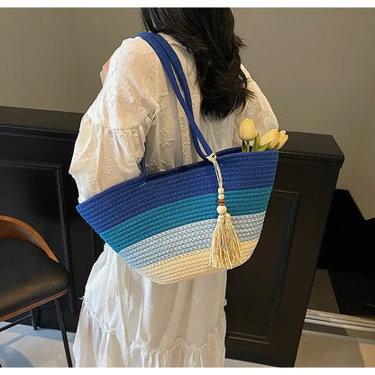 Elegant Woven Stripe Women's Shoulder Bag