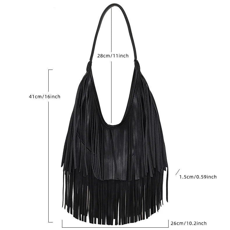 Exquisite Tassel Elegance: Women's PU Leather Handbag