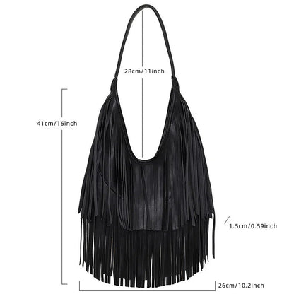 Exquisite Tassel Elegance: Women's PU Leather Handbag