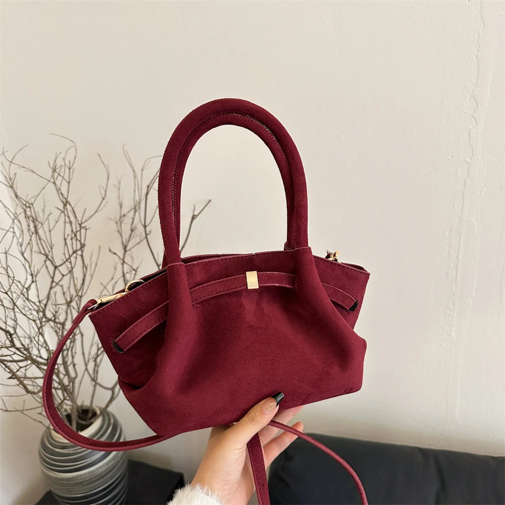 MOODS Burgundy Luxury Suede Handbag for Women