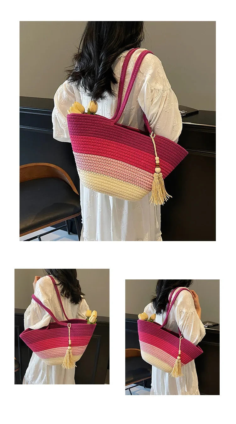 Elegant Woven Stripe Women's Shoulder Bag