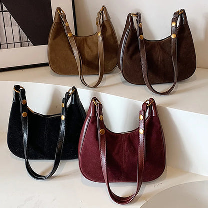 Exquisite Faux Suede Crescent Shoulder Bag