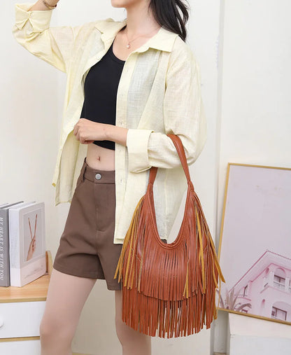 Exquisite Tassel Elegance: Women's PU Leather Handbag