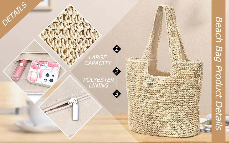 Exquisite Woven Straw Beach Tote for Women