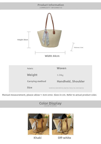 Elegant Woven Tote Bag with Scarf Accent